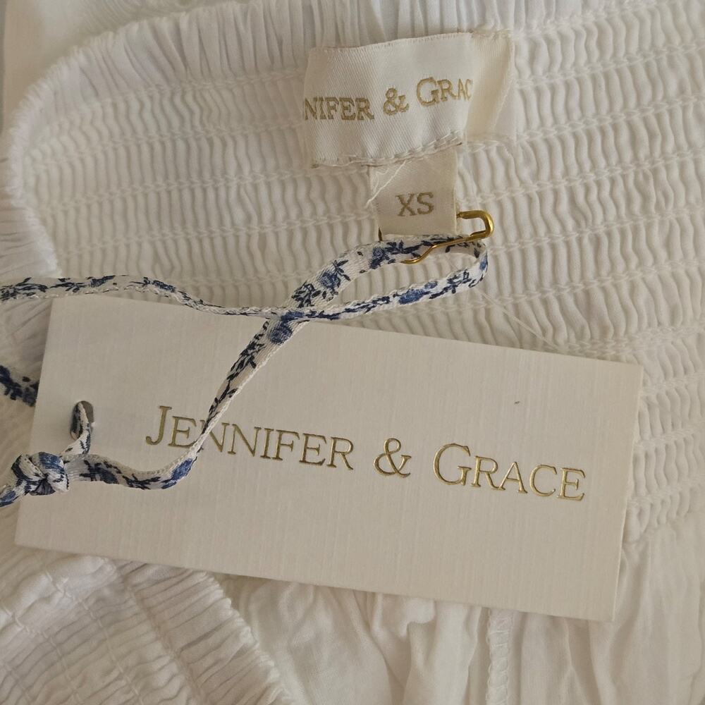 Jennifer & Grace Eyelet Cotton Skirt Women's XS White Smocked Tiered cottage NEW - Picture 5 of 8